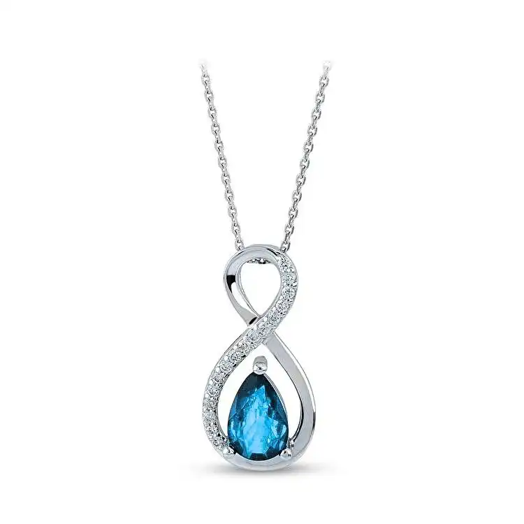 0,35 Karat Pırlanta Blue Topaz Sonsuzluk Kolye