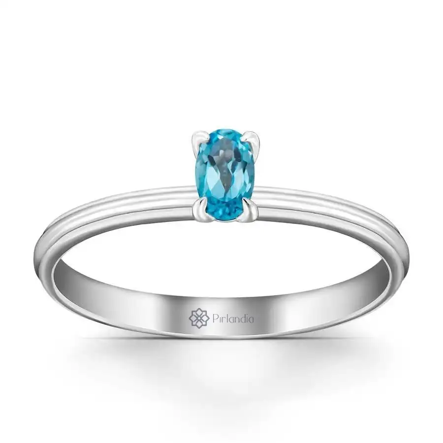 0,30 Karat Blue Topaz Tektaş Yüzük