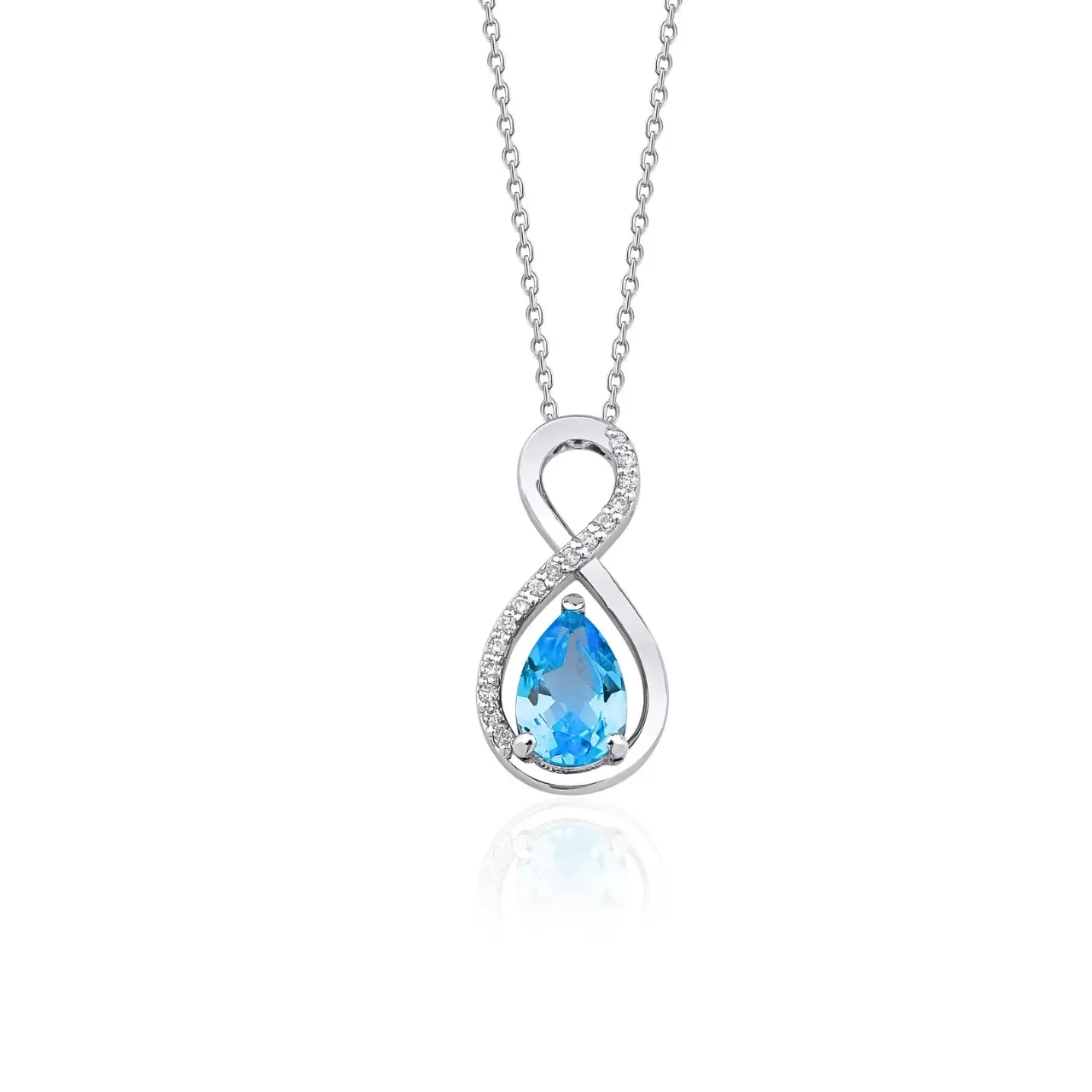 0,35 Karat Pırlanta Blue Topaz Sonsuzluk Kolye