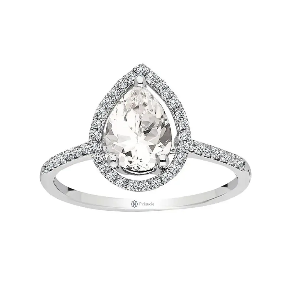 1,95 Karat Pırlanta Beyaz Topaz Damla Yüzük 